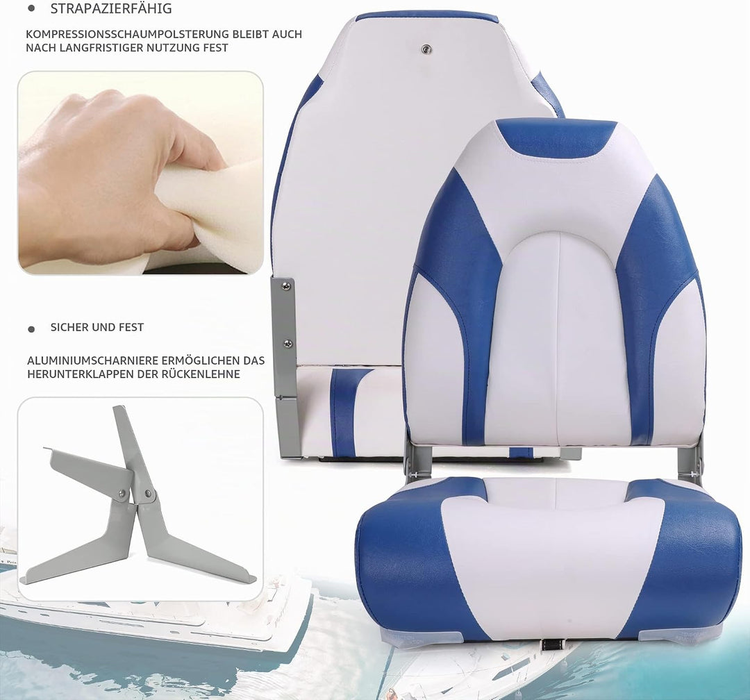 SUNDGORA Deluxe Marine Klappbarer Bootssitz mit hoher Rückenlehne, Edelstahlschrauben im Lieferumfan