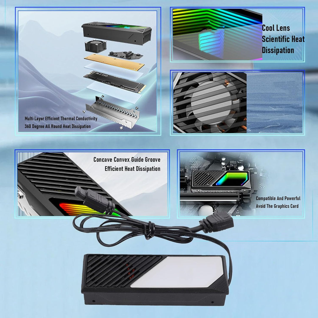 Heatsink-Kühler für M.2 2280 SSD/PC/PS5, RGB Sync Kühler Kühlkörper | Aluminium SSD NVMe Kühlkörper