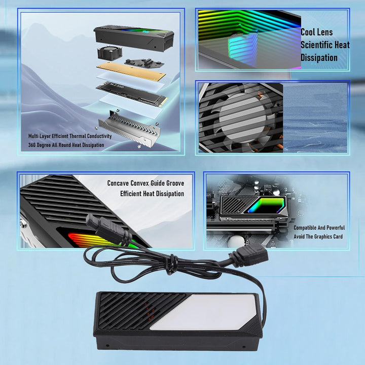 Heatsink-Kühler für M.2 2280 SSD/PC/PS5, RGB Sync Kühler Kühlkörper | Aluminium SSD NVMe Kühlkörper