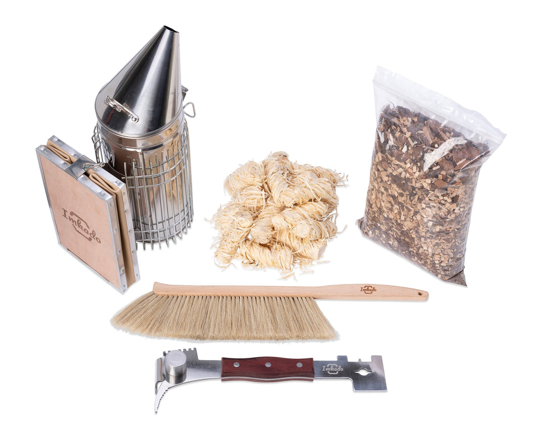 Imkado Imker Set XL - Premium Edelstahl-Smoker, Bienenbesen, Multifunktionswerkzeug/Stockmeissel, Ra