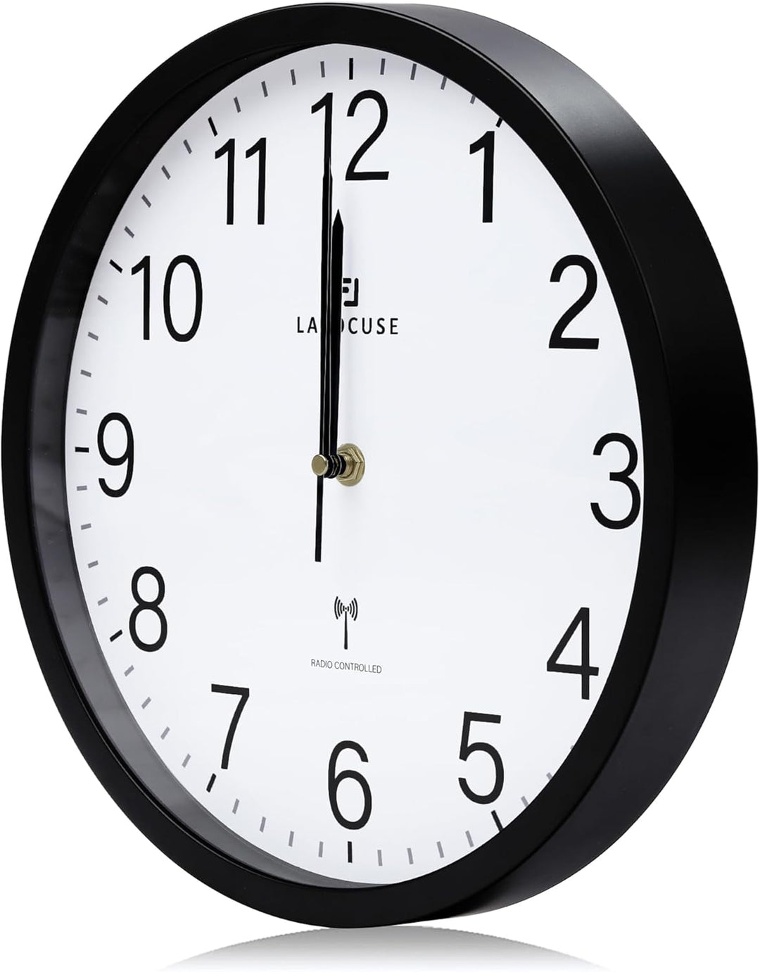 Lafocuse Funk Wanduhr Lautlos 30cm, Modern Funkuhr Hohe Genauigkeit, Schwarz Einfach zu Lesen Wanduh