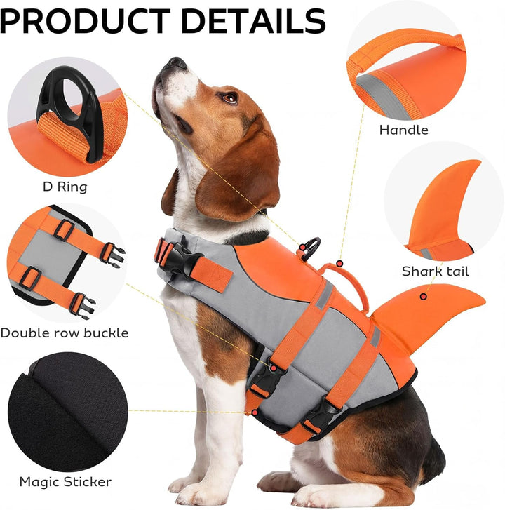 CITÉTOILE Schwimmweste Hunde Hai, Leicht und Sicher für Wassersport, hundeschwimmweste mit Griff und