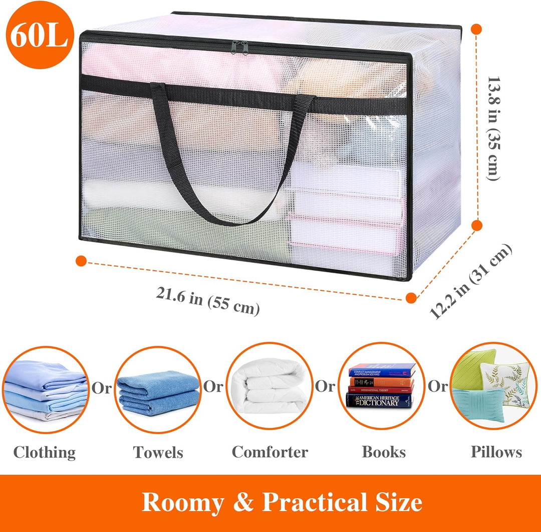 Vieshful 5 Stück 60L Faltbare Aufbewahrungstasche gross aus Transparentem PVC mit Reissverschluss &