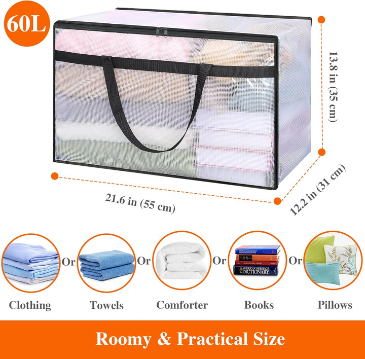 Vieshful 7 Stück 60L Faltbare Aufbewahrungstasche gross aus Transparentem PVC mit Reissverschluss &