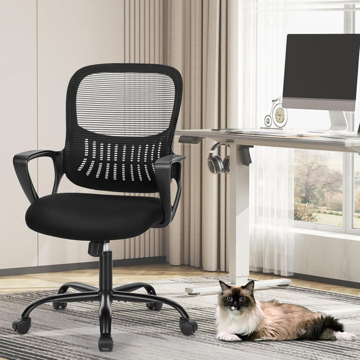 Sweetcrispy Bürostuhl Ergonomisch, Schreibtischstuhl mit Lendenwirbelstütze, Verstellbaren Armlehnen