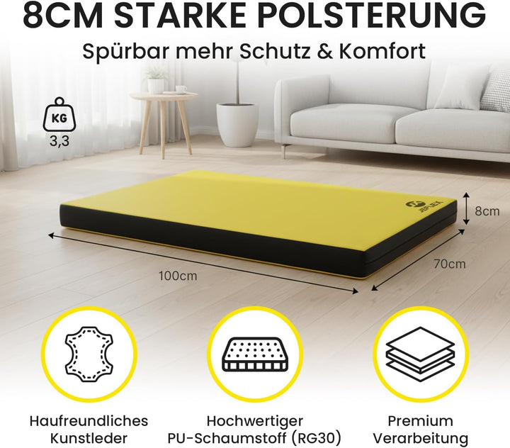 Jeflex - Weichbodenmatte & Turnmatte 100 x 70 x 8 cm MADE IN GERMANY/Gymnastikmatte tragbar/platzspa