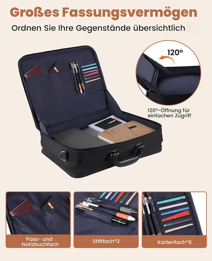 Jetviivid Aktentasche Herren, 15.6 Zoll Laptoptasche Gross, Wasserdichte Briefcase mit Schultergurt,