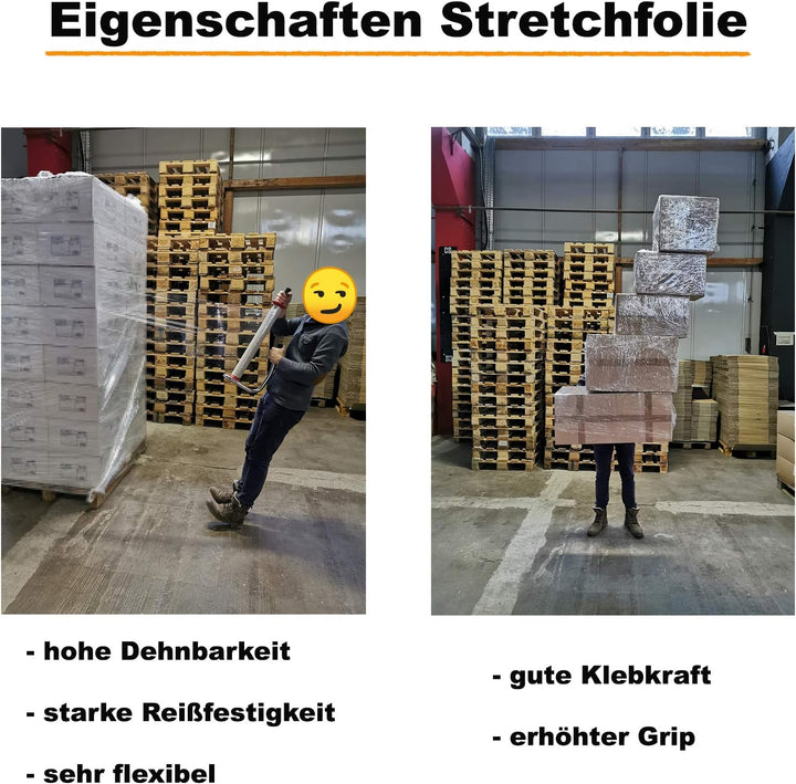 Verpacking Stretchfolie 20 my transparent 500mm x 300m 3 Rollen reissfeste Umzugsfolie + 1 Abroller