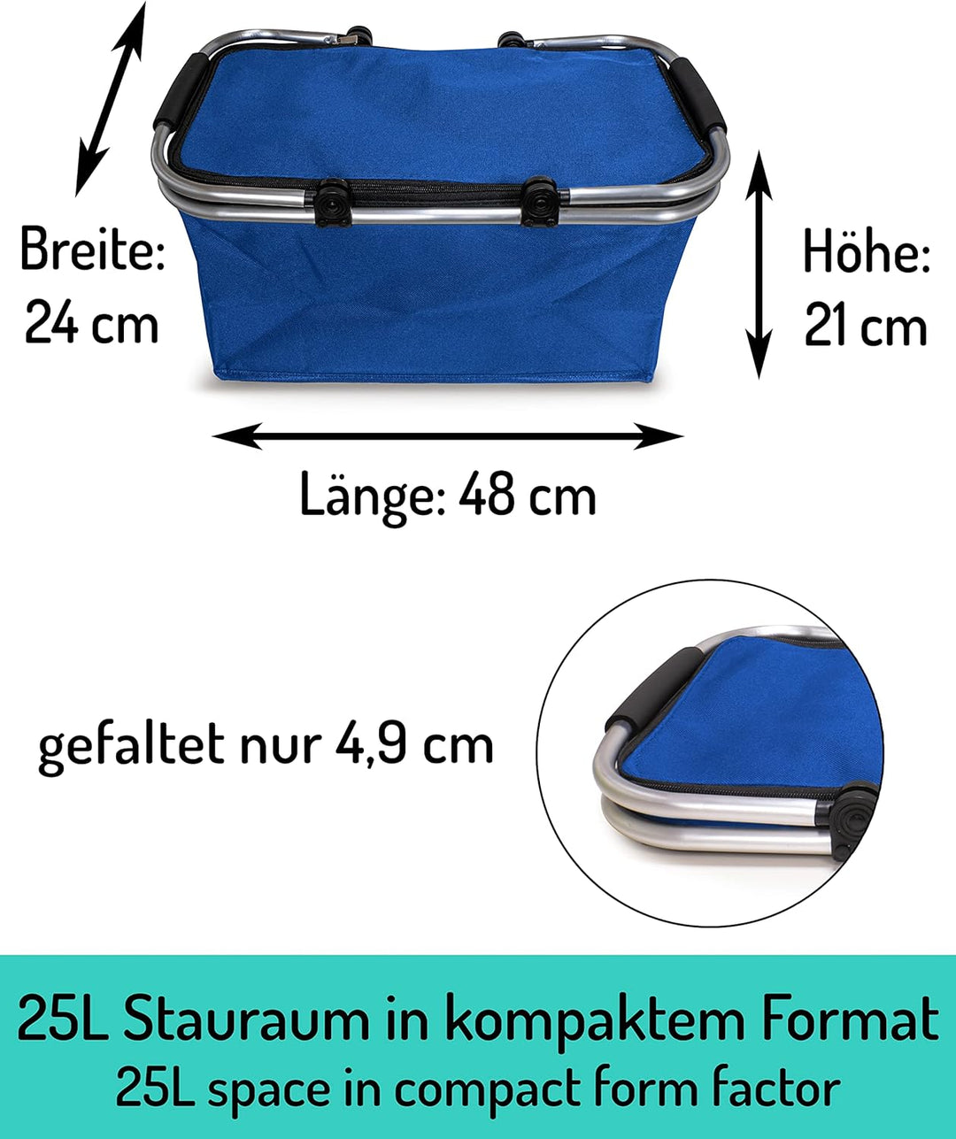 Einkaufskorb faltbar isoliert 25L &amp; 2x Kühlakkus I Isolierkorb mit gepolsterten Tragegriffen &amp; Reiss