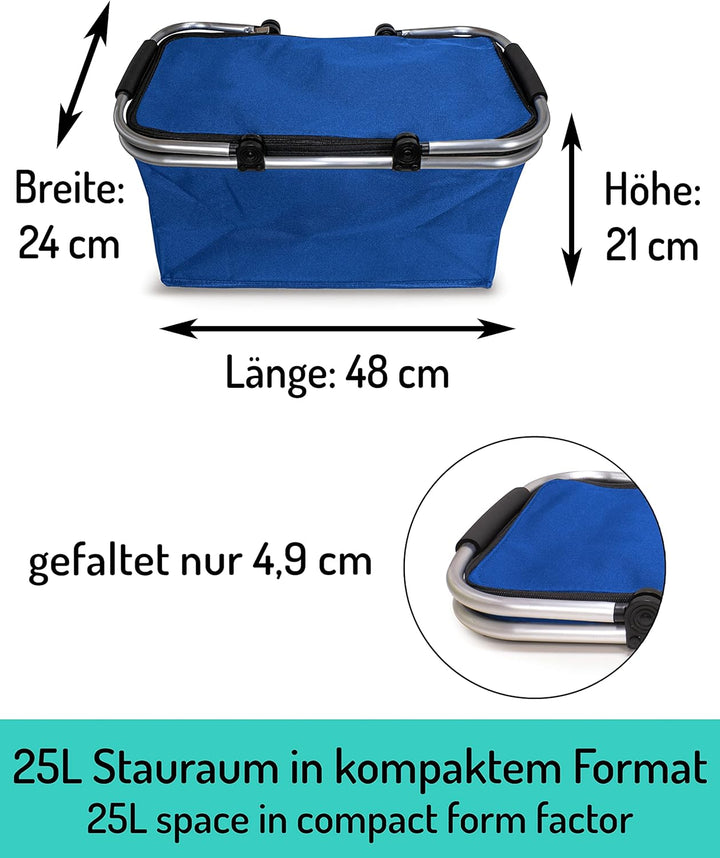 Einkaufskorb faltbar isoliert 25L &amp; 2x Kühlakkus I Isolierkorb mit gepolsterten Tragegriffen &amp; Reiss