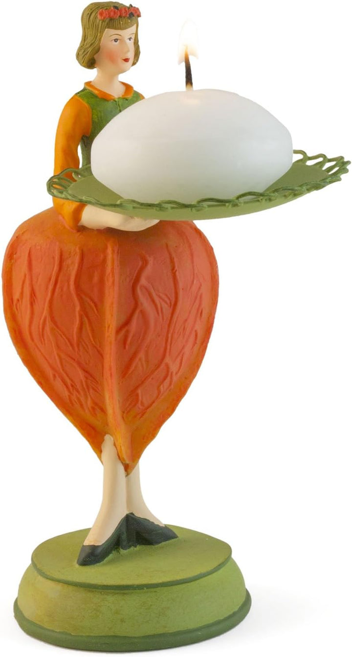Rosemarie Schulz Dekofigur - Teelichthalter - Blasenkirsche Mädchen mit Kerze, Blasenkirsche Orange