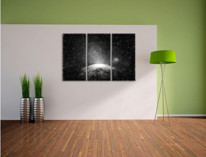 Pixxprint Sicht vom Mond auf die Erde Kohle Zeichnung Effekt 3-Teiler Leinwandbild 120x80 Bild auf L