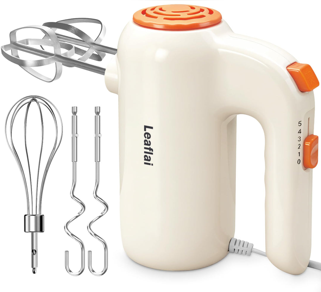 Handmixer, 5-Gang-Elektro-Schneebesen mit Turbo-Boost, inklusive 5 Edelstahl-Aufsätzen - Tolle Stand