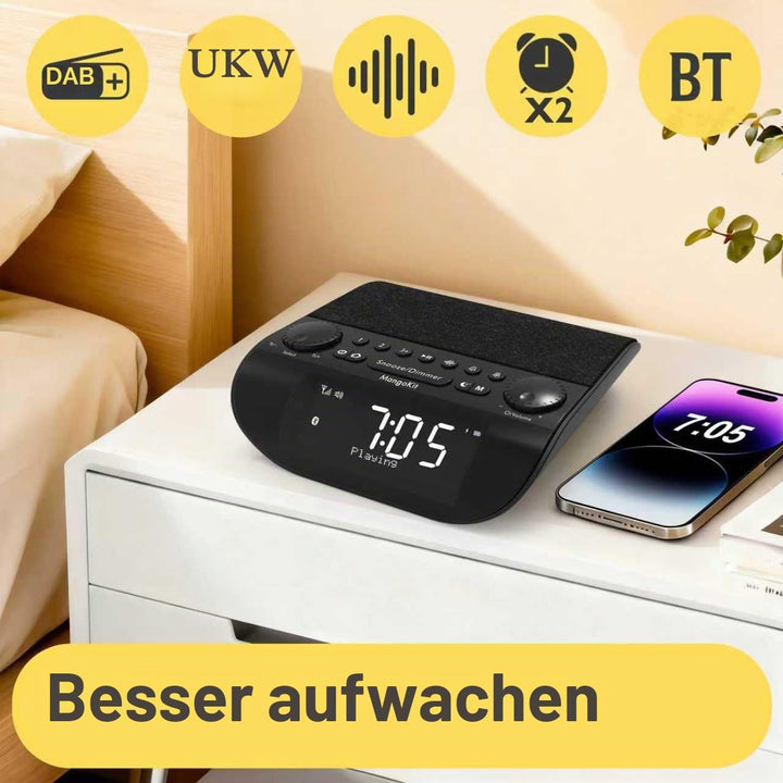UP-Pro DAB+ Radiowecker, ASA Notfallwarnfunktion, UKW-Radio, Extra lauter 90 dB Weckalarm für Tiefsc