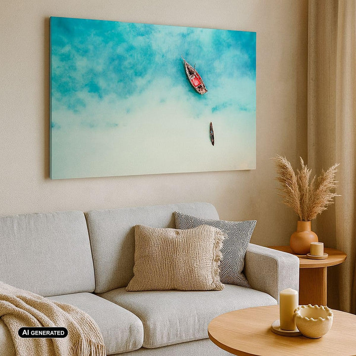 Bilder auf Leinwand 100x70cm Leinwandbild Insel Boot Schiff Ozean Gross Wanddeko Bild Schlafzimmer K