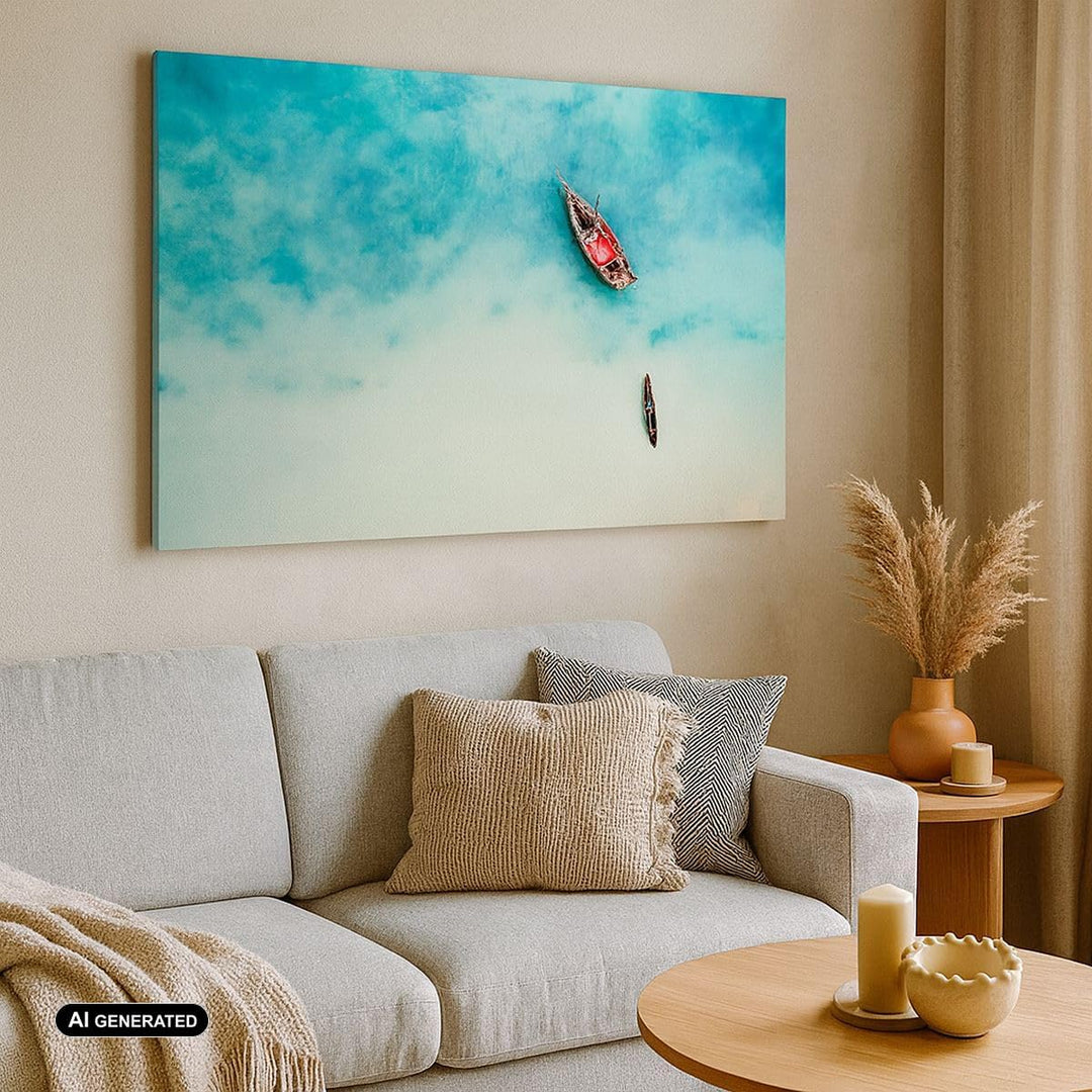 ARTTOR Bilder auf Leinwand Insel Boot Schiff Ozean Leinwandbild 70x50cm Wandbilder Dekoration Wohnzi