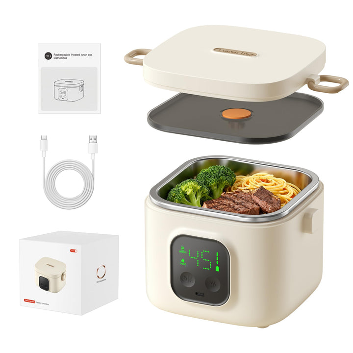 Elektrische Lunchbox, 14000mAh Akku Kabellose Beheizte Lunchbox mit Timer und 5 Temperaturstufen,800
