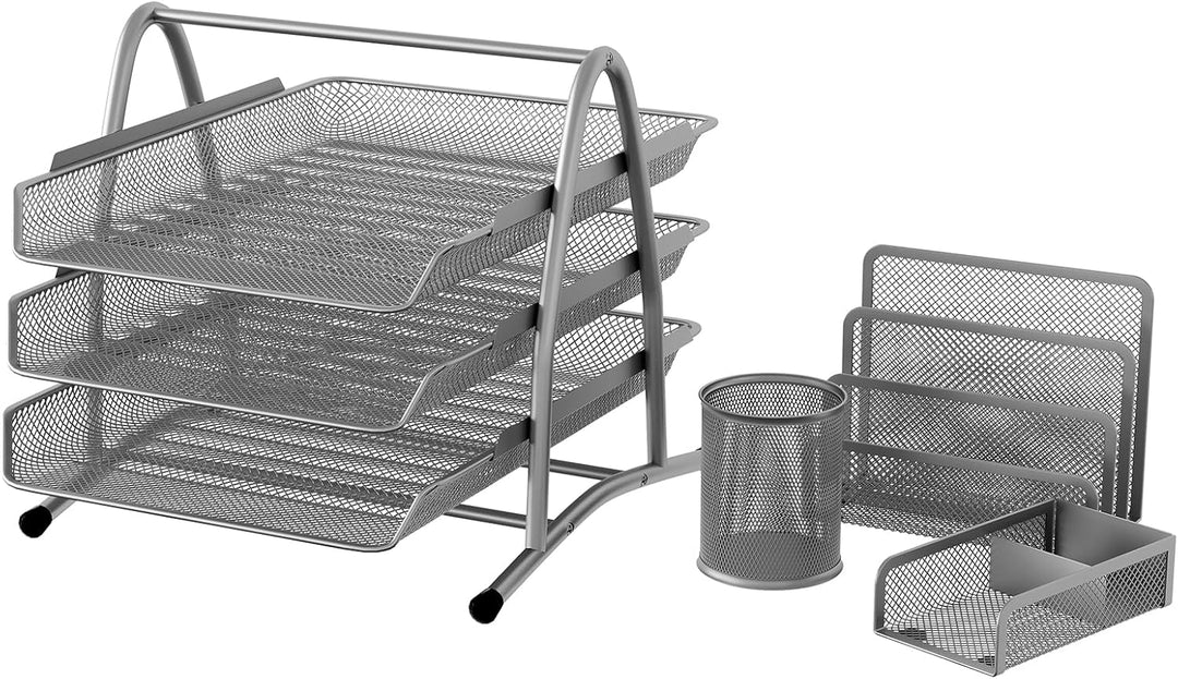 EasyPAG Metall Büro Schreibtisch Organizer 4er-Set, 3 Fächer A4 Dokumentenhalter Aktenablage Zeitsch