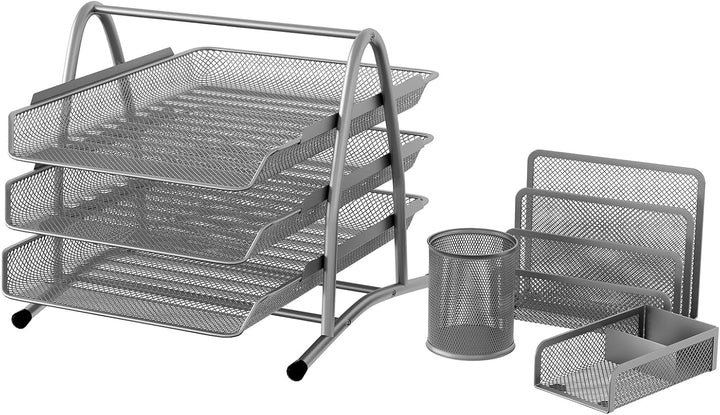 EasyPAG Metall Büro Schreibtisch Organizer 4er-Set, 3 Fächer A4 Dokumentenhalter Aktenablage Zeitsch