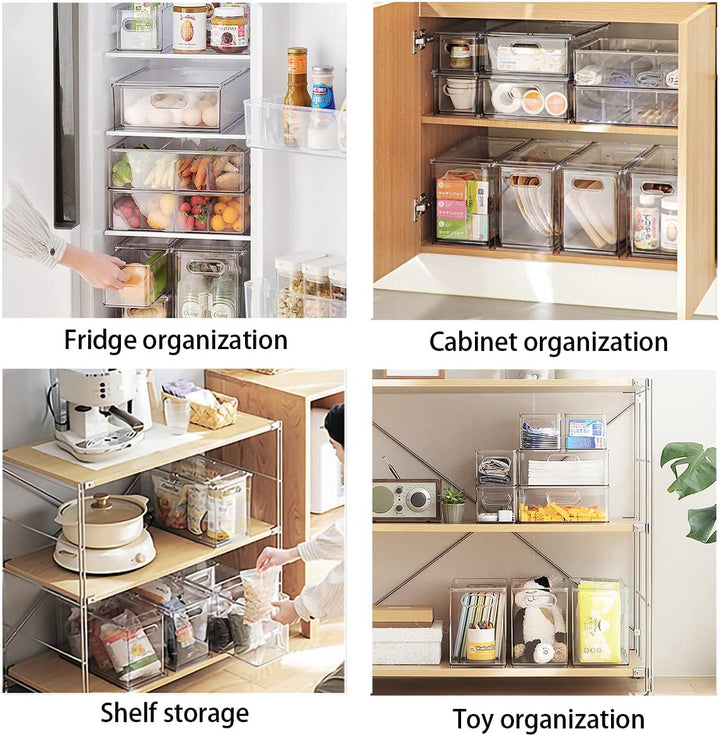 MineSign Stapelbare Kühlschrank-Schubladen-Ausziehbehälter mit Griffen, 3 Stück, gross, transparent,