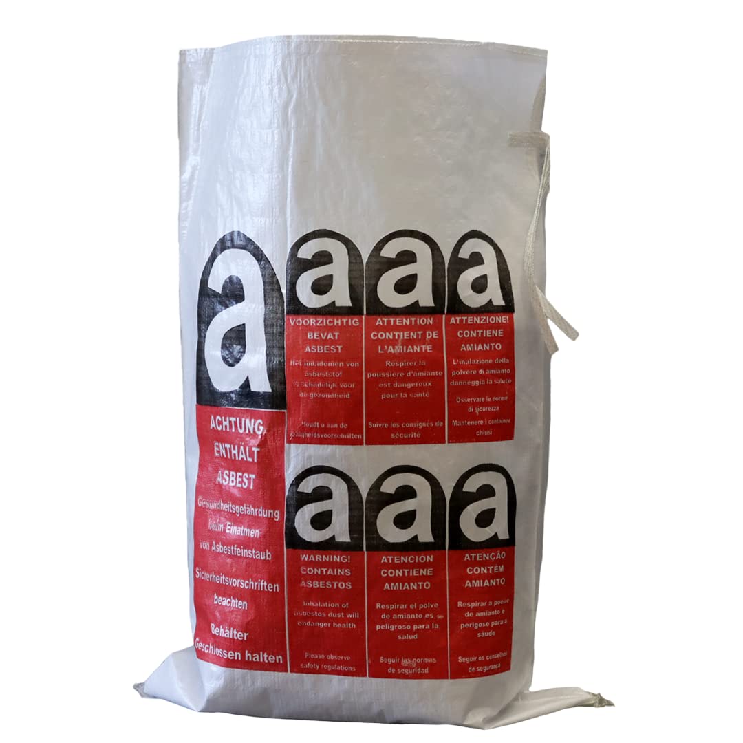 Lacers Big Bags | PP Gewebesack Asbest | 70x110cm | Beschichtet, mit Warndruck Asbest | Verschlussba