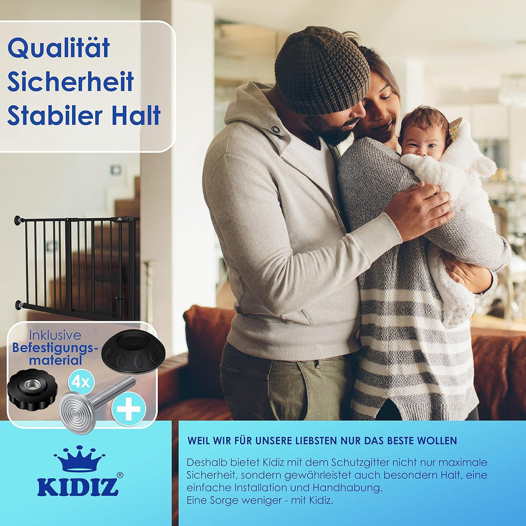 KIDIZ® Türschutzgitter Absperrgitter Treppengitter Kindergitter | mit Türe für Hunde und Katzen, Hau