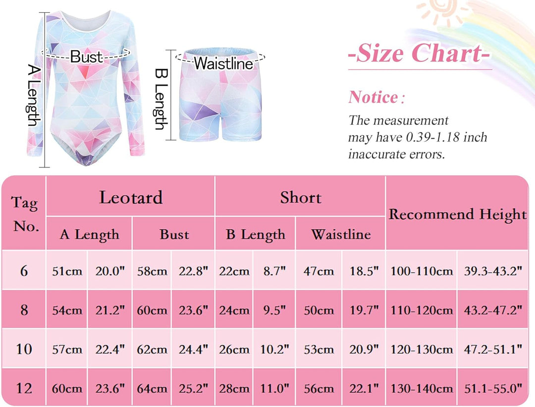 SEAUR Mädchen Turnanzug Turnshorts Haarband Set Kinder Turnen Trikot Shorts Gymnastik Ärmellos/Langa