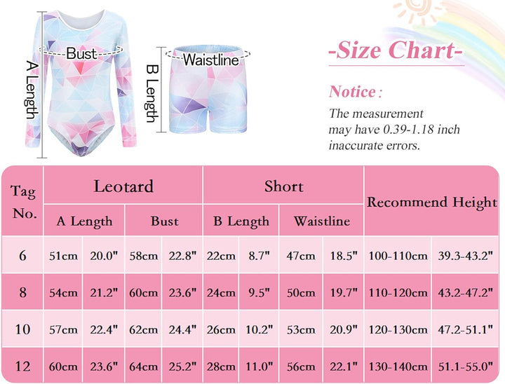 SEAUR Mädchen Turnanzug Turnshorts Haarband Set Kinder Turnen Trikot Shorts Gymnastik Ärmellos/Langa