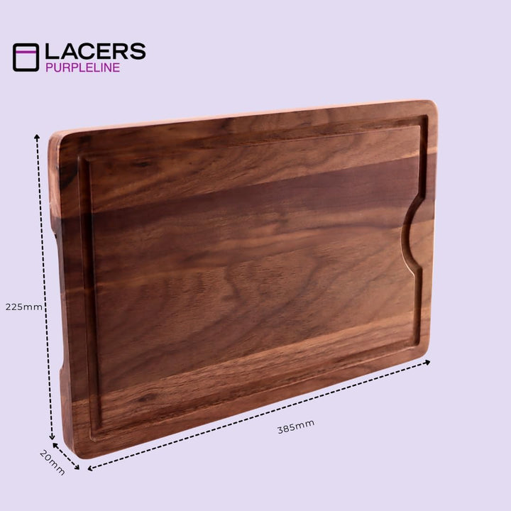 Lacers PurpleLine Holzschneidebrett aus Walnussholz mit Saftrille, Antirutsch-Füssen & edlem Design