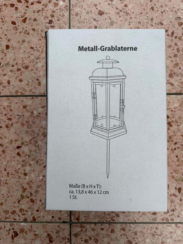 Dehner Grablaterne mit Stab, 46 x 13.8 x 12 cm, Eisen/Glas, schwarz