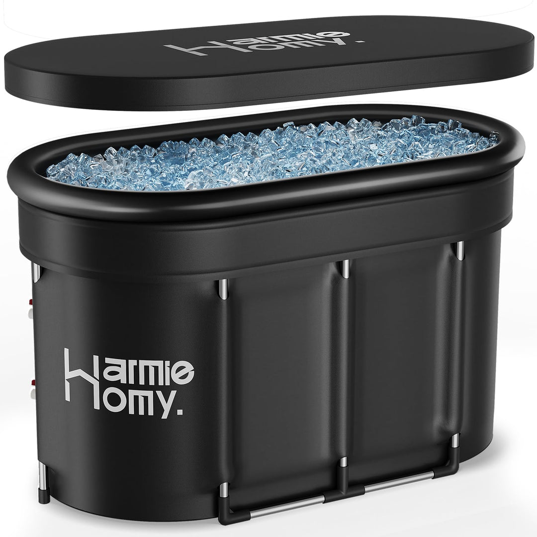 Warmiehomy Faltbare Badewanne Eisbad, Ovales Aufblasbare Eisbad mit Abdeckung und Aufblasbarem Nacke