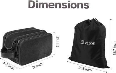 Elviros Kulturbeutel PU-Leder für Reise Herren, grosse wasserdichte Waschtasche Männer, Kulturtasche