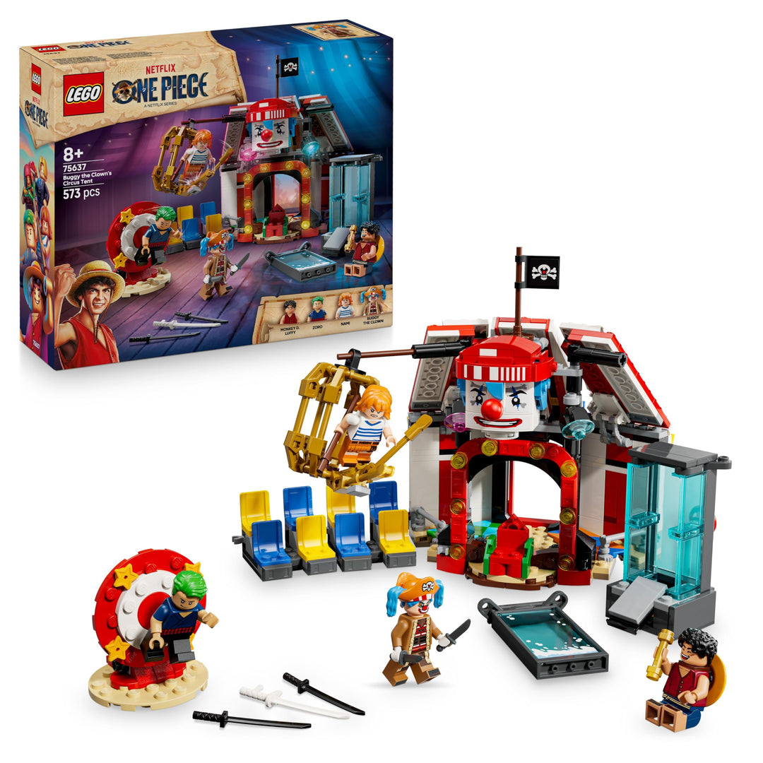 LEGO ONE Piece Zirkuszelt von Buggy dem Clown - Interaktives Spielzeug mit 4 Minifiguren - Ruffy, Na