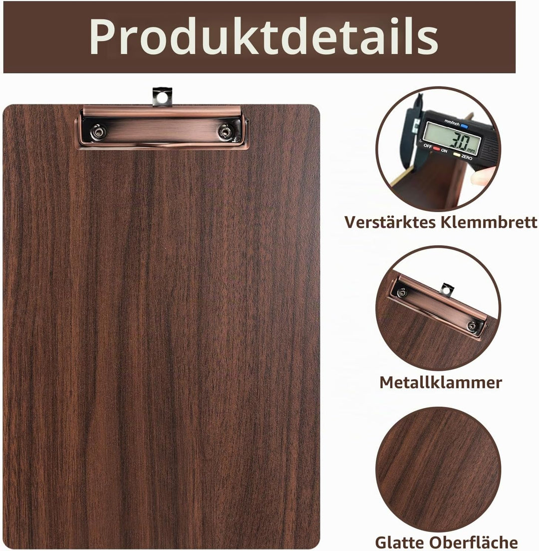 Klemmbrett A4,12 Stück Holz Klemmbretter mit Metalklemme,Schreibbrett Schreibplatte Clipboard A4- 12