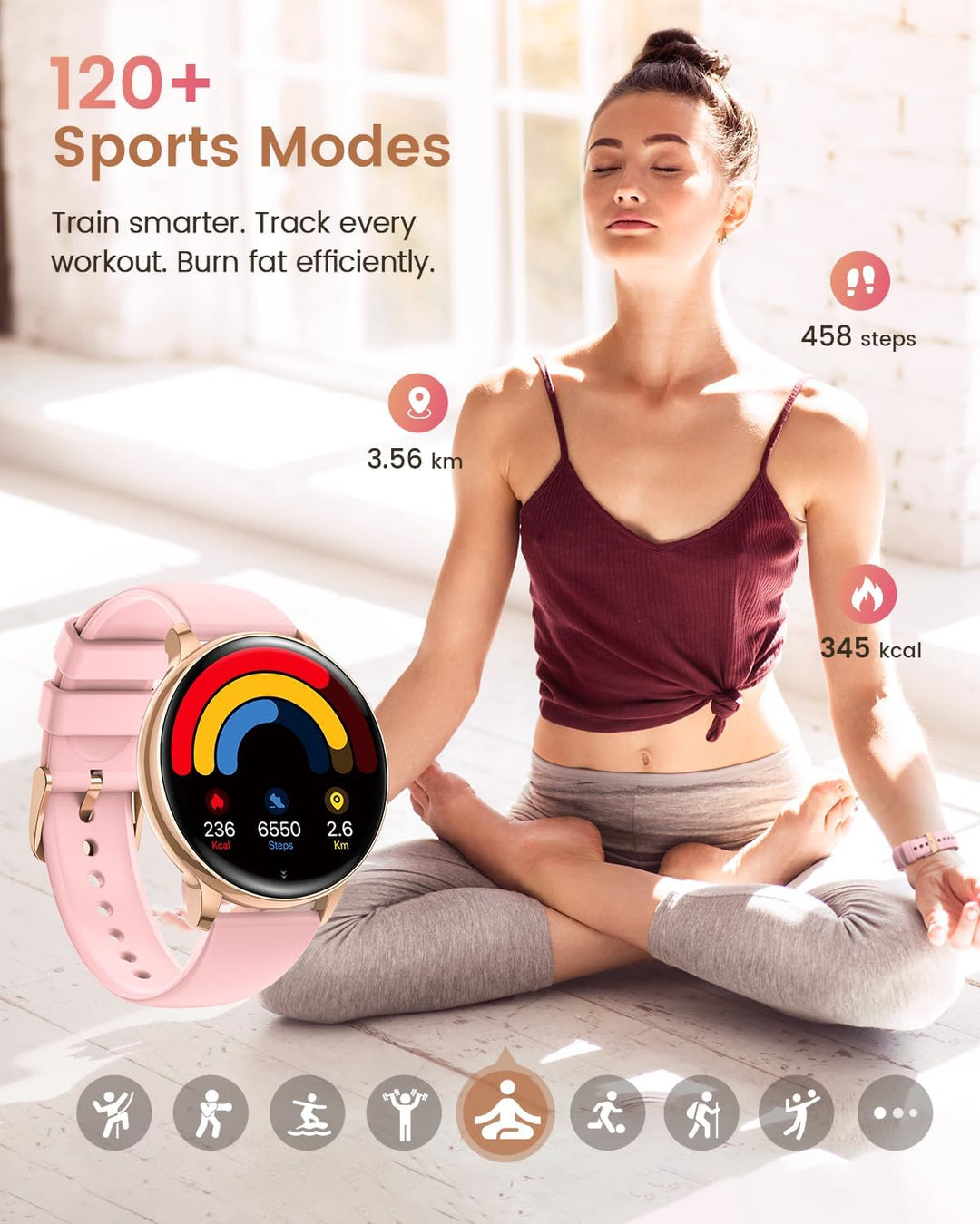 RUXINGX Smartwatch Damen, 1.27" Smart Watch Rund mit Telefonfunktion, 24H SpO2 Pulsuhr, Fitnessuhr m