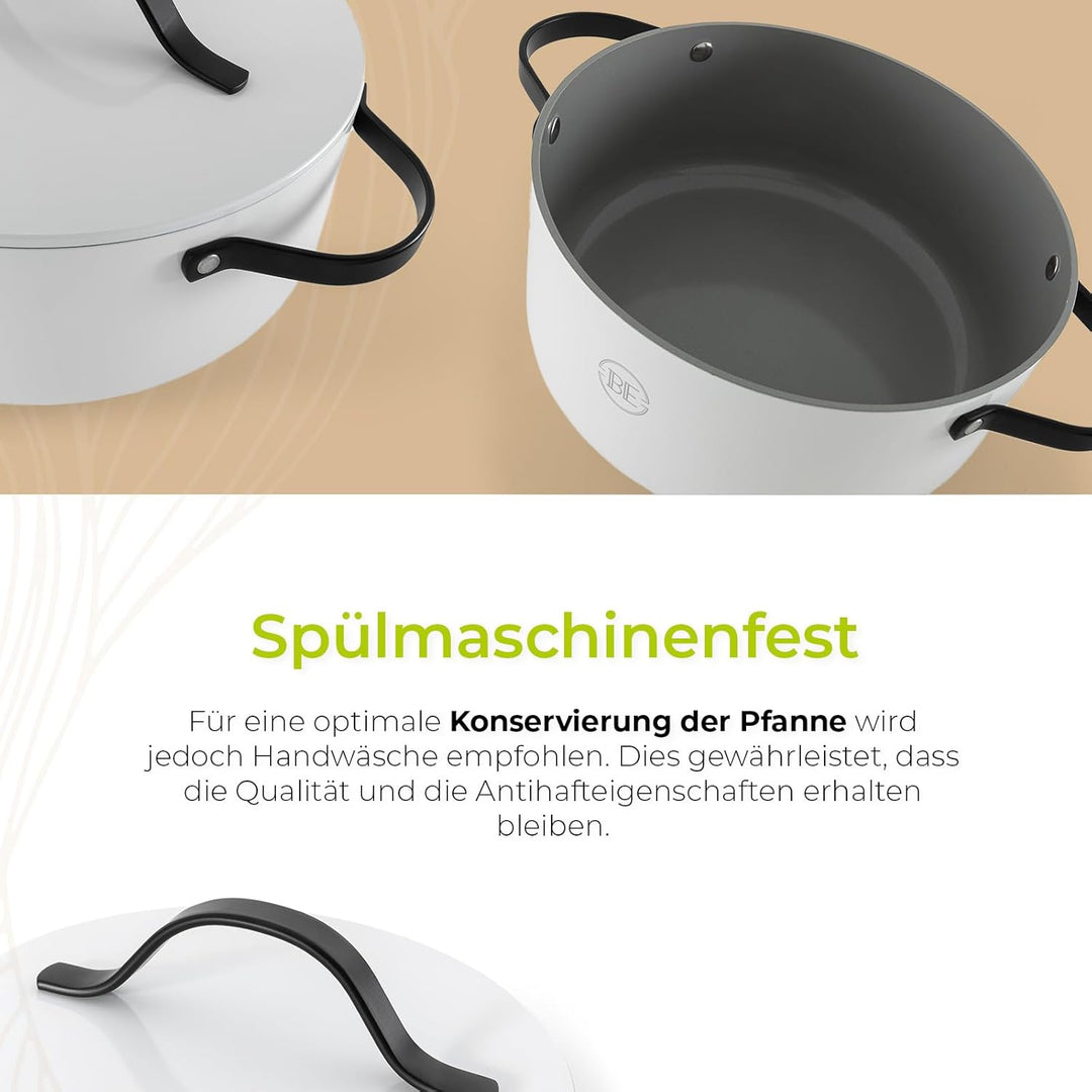 BE Living Essential Schmortopf mit Deckel – Ø 24 cm – Keramische Antihaftbeschichtung – Induktionsge