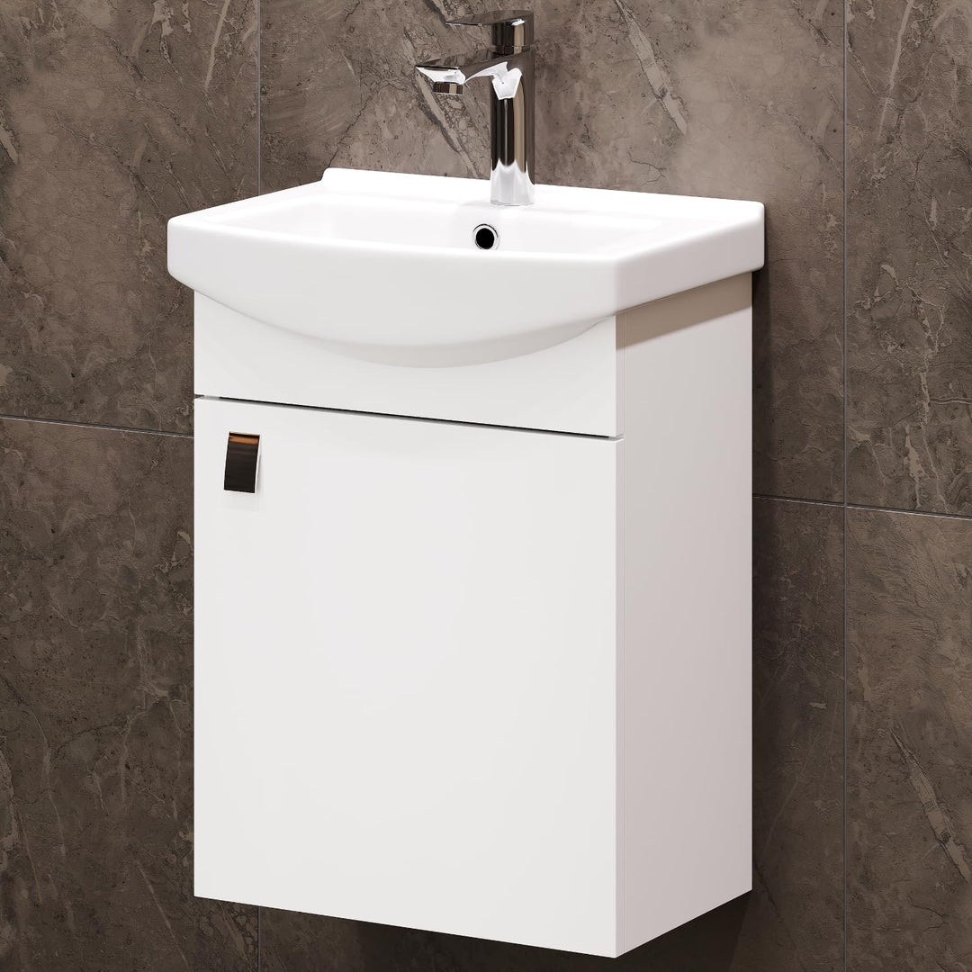 Planetmöbel Waschbecken mit Waschbeckenunterschrank/Waschtisch-Unterschrank 45cm Gäste Bad WC (Weiss