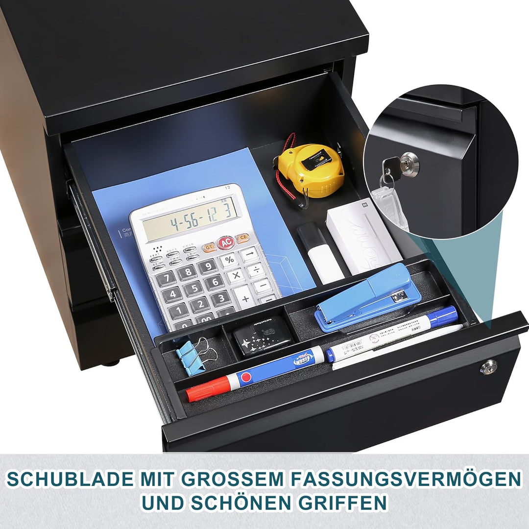 LVSTEEL Rollcontainer mit 3 Schubladen, Aktenschrank, Büroschrank aus Metall, Aktenschrank unter Sch