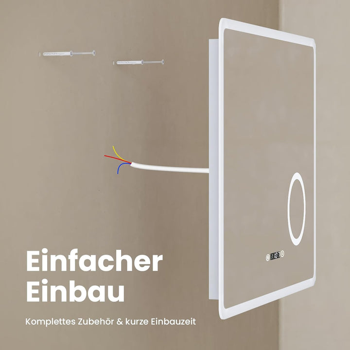 EMKE LED Badspiegel 80x60cm Badezimmerspiegel mit Beleuchtung Lichtspiegel Wandspiegel mit Touchscha