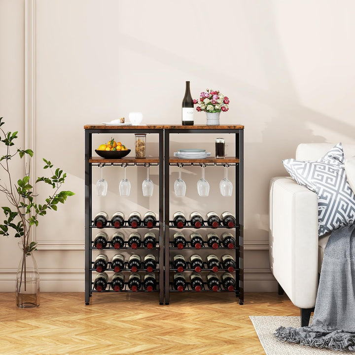 IBUYKE Weinregal für 16 Flaschen,Freistehendes Weinregal Metall mit Glashalter,Weinschrank Display,M