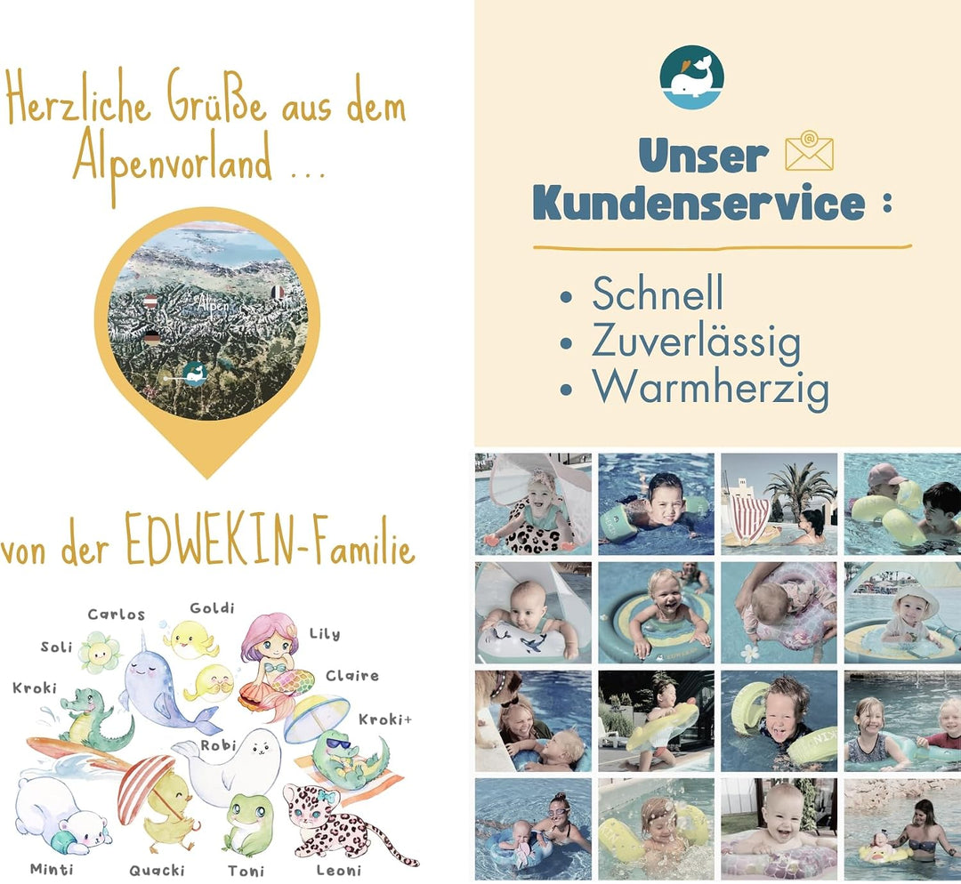 EDWEKIN® Einzigartiger Baby Schwimmtrainer mit abnehmbarem Sonnendach, Ente Schwimmring Baby, Baby S