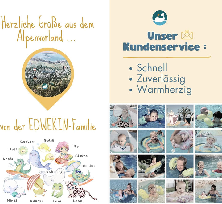 EDWEKIN® Einzigartiger Baby Schwimmtrainer mit abnehmbarem Sonnendach, Ente Schwimmring Baby, Baby S
