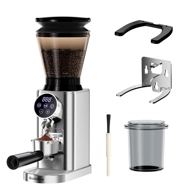 Biolomix Elektrische Kaffeemühle mit abnehmbarem Griffhalter,48 Mahlgradeinstellungen,einstellbar vo