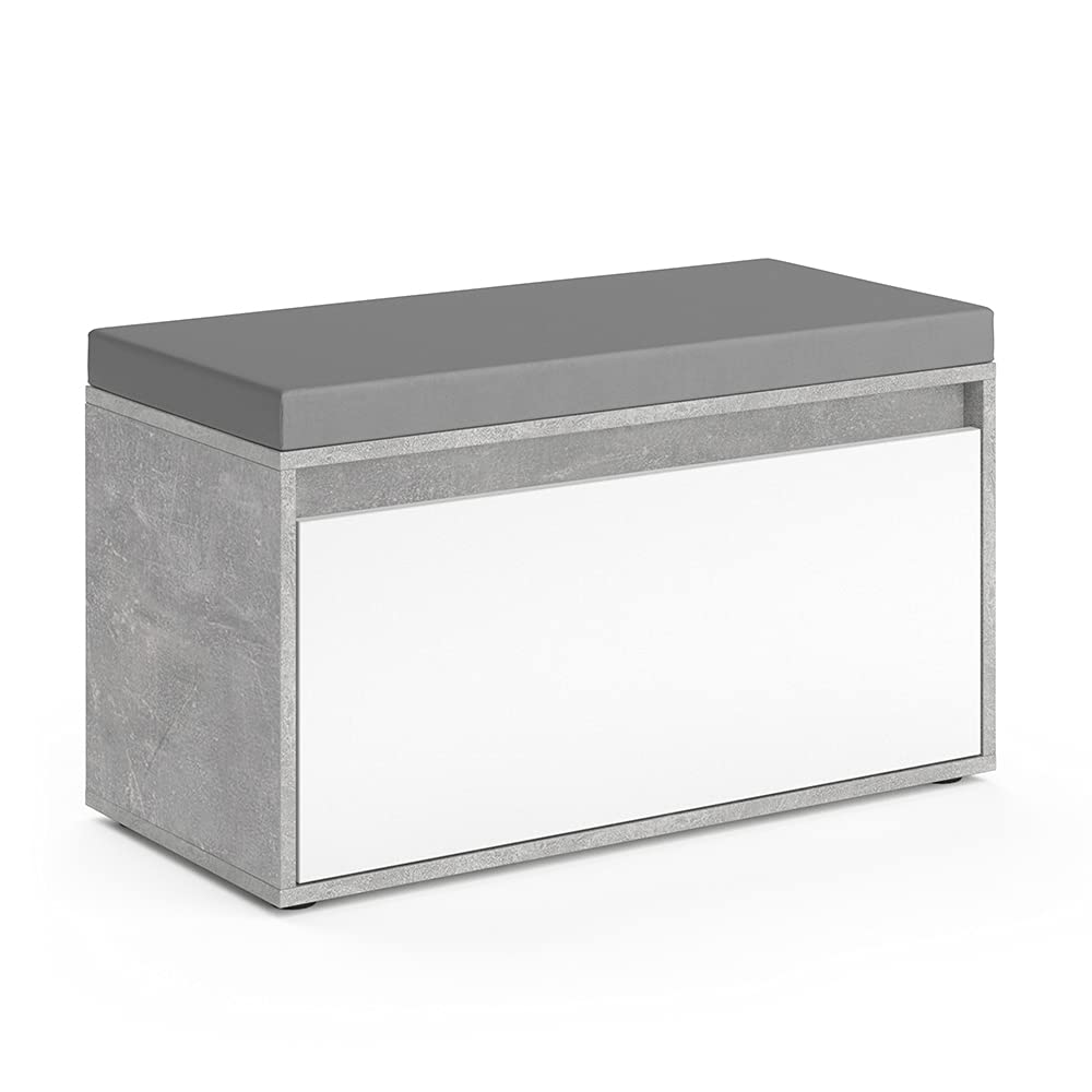 Vicco Schuhbank Iker, Beton/Weiss, 80 x 45 cm, Beton
