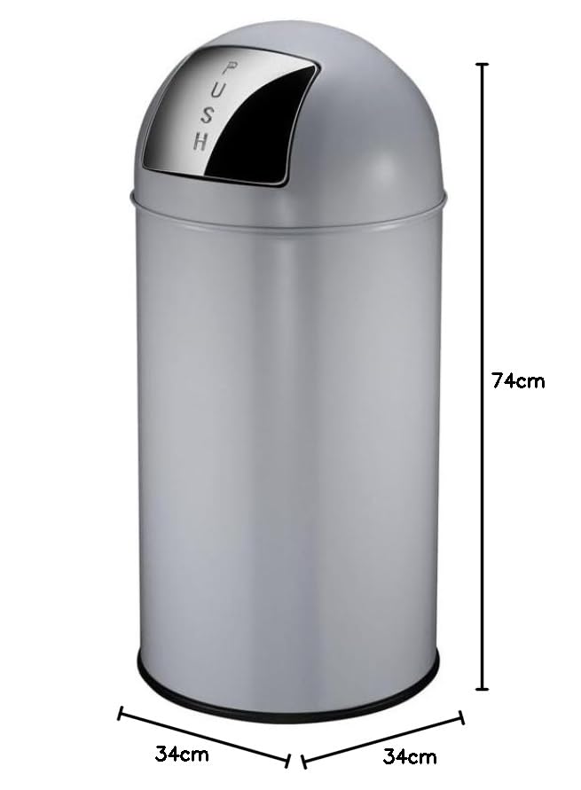 PROREGAL Abfallbehälter mit Pushdeckel & Inneneimer aus Metall | 40 Liter, HxBxT 74x34x34cm | Grau,