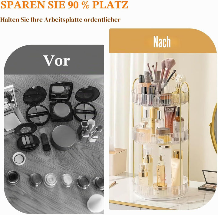 360° Drehbar Kosmetik Organizer, 3 Ebenen Make Up Schmink Organizer, Beauty Kosmetik Aufbewahrung Or