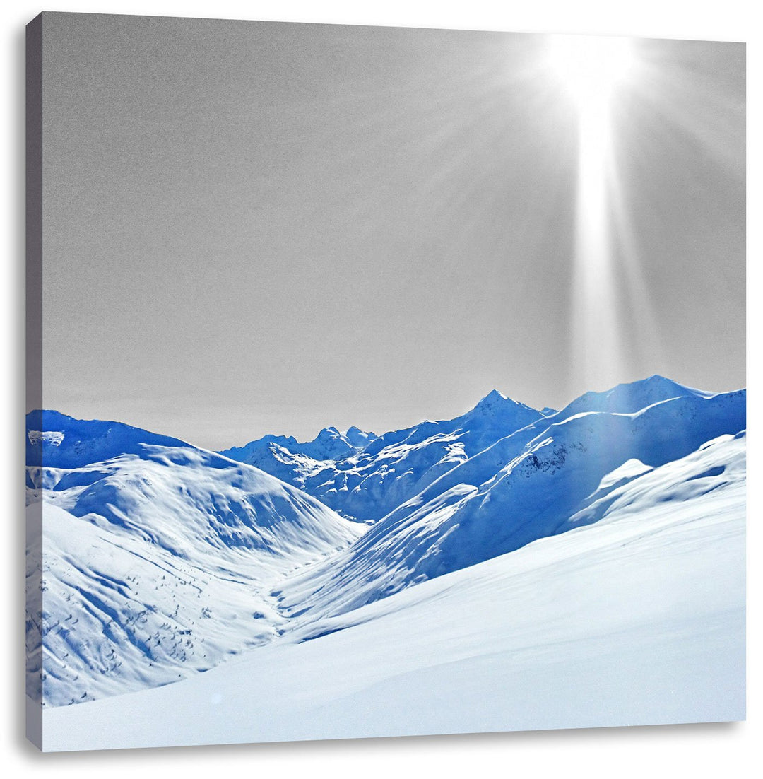 Pixxprint Berglandschaft im Winter als Leinwandbild Quadratisch | Grösse: 70x70 | Wandbild| Kunstdru