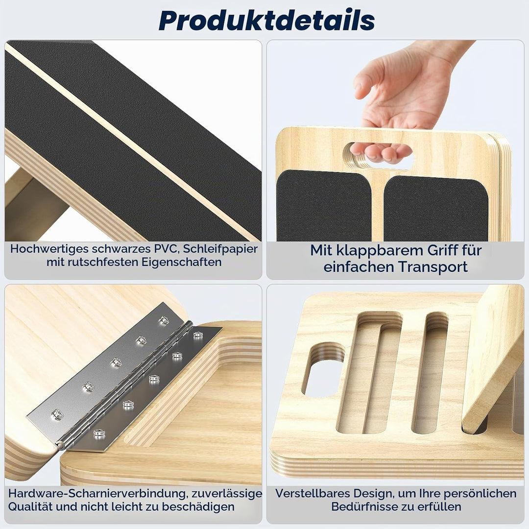 Wadendehner Schrägbrett aus Holz, Slant Board mit 5 Neigungswinkel, Professionelles Wadendehner für