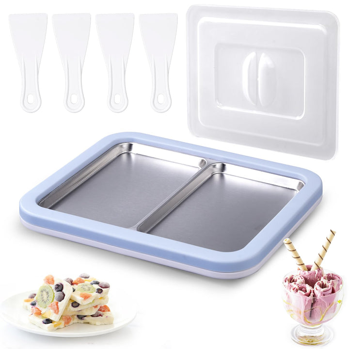 Doppelplatte mit 4 Spateln, Eis Roll Platte Eisplatte, Ice Cream Rolls Maker für Kinder Familie Gela