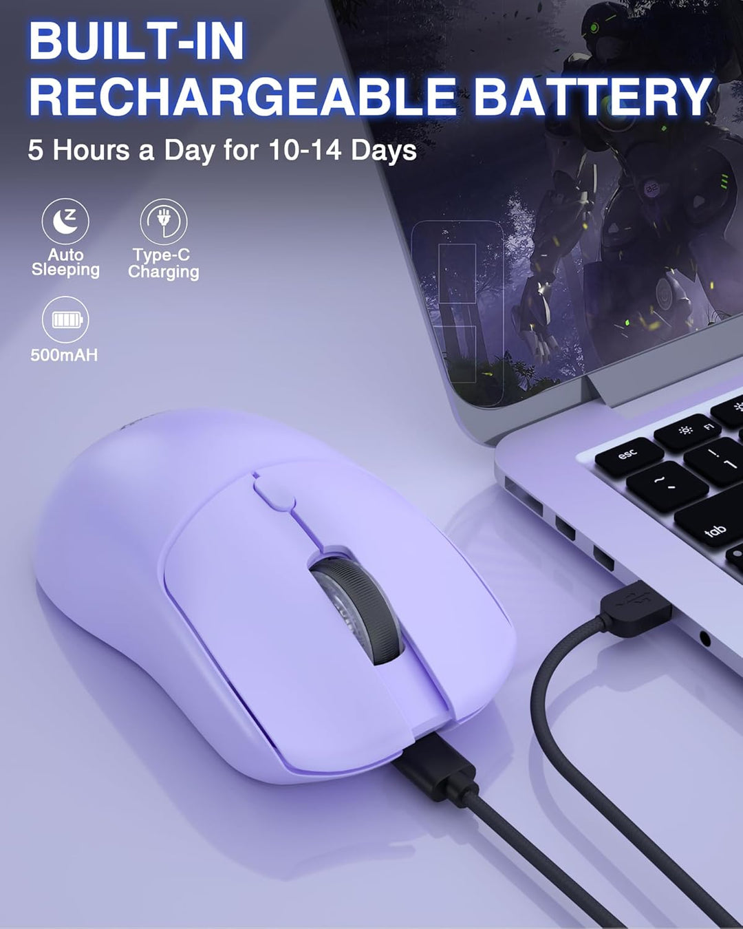 AULA SC580 Gaming Maus Kabellos,2.4GHz/USB-C/BT Wireless Gaming Mouse,12000DPI,6 Programmierbare Tas